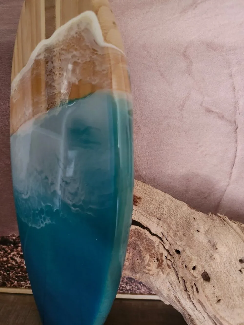 Bamboo Surfboard Epoxy Resin Ocean Wave Beach Wall Art Coastal 14.25